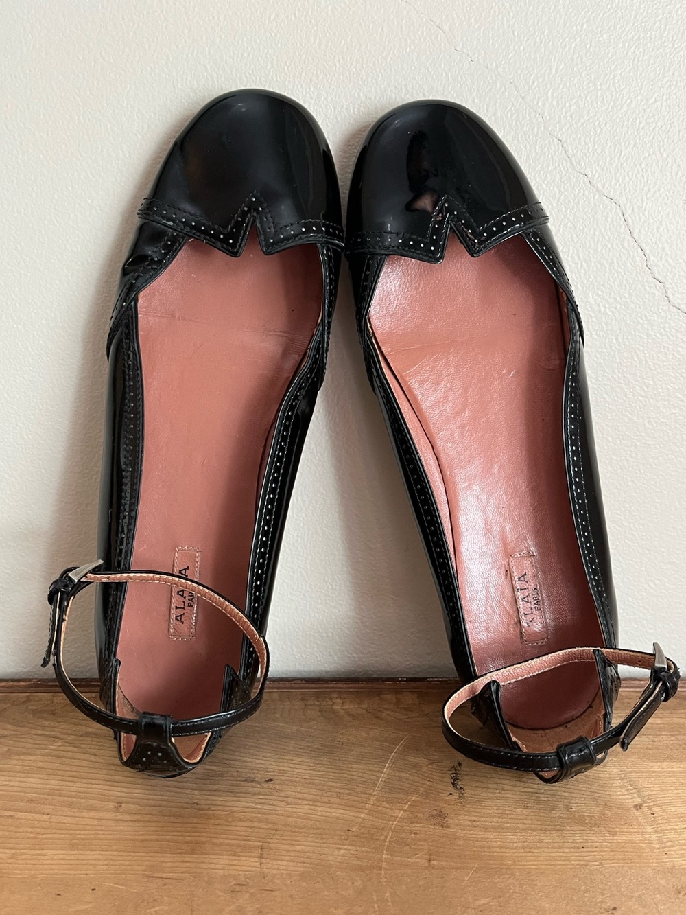 Alaia Patent Leather Ballet Flats with Ankle Strap